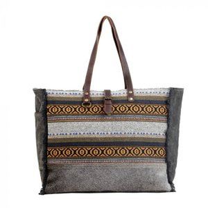 Myra Bag Mellow Weekender Tote Canvas Leather Handle Boho Western Tribal Bag